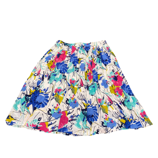 Atelier Goldner Schnitt A-Line Skirt Womens XL White Floral Pleated Woven Hippie