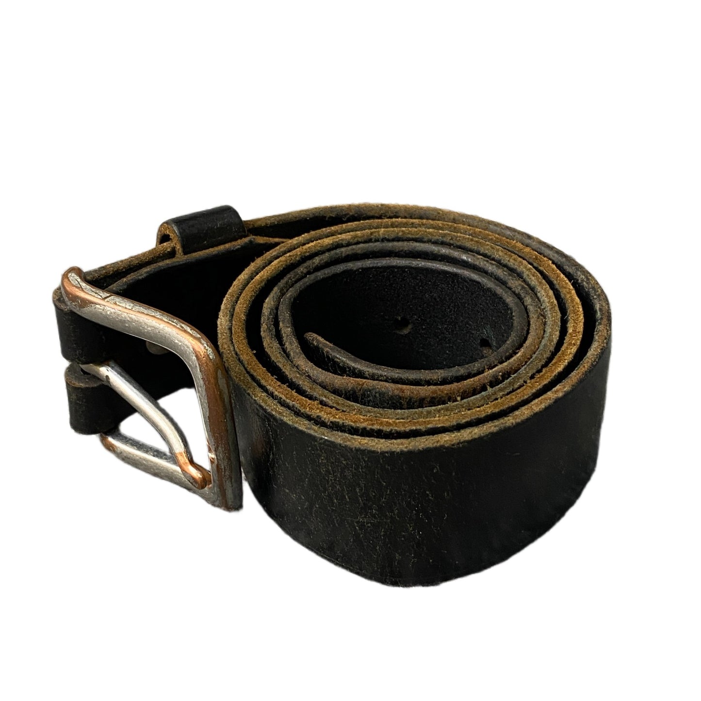Bison Waist Belt Mens Black Rugged Leather Adjustable Brass Buckle 42.5 Inches