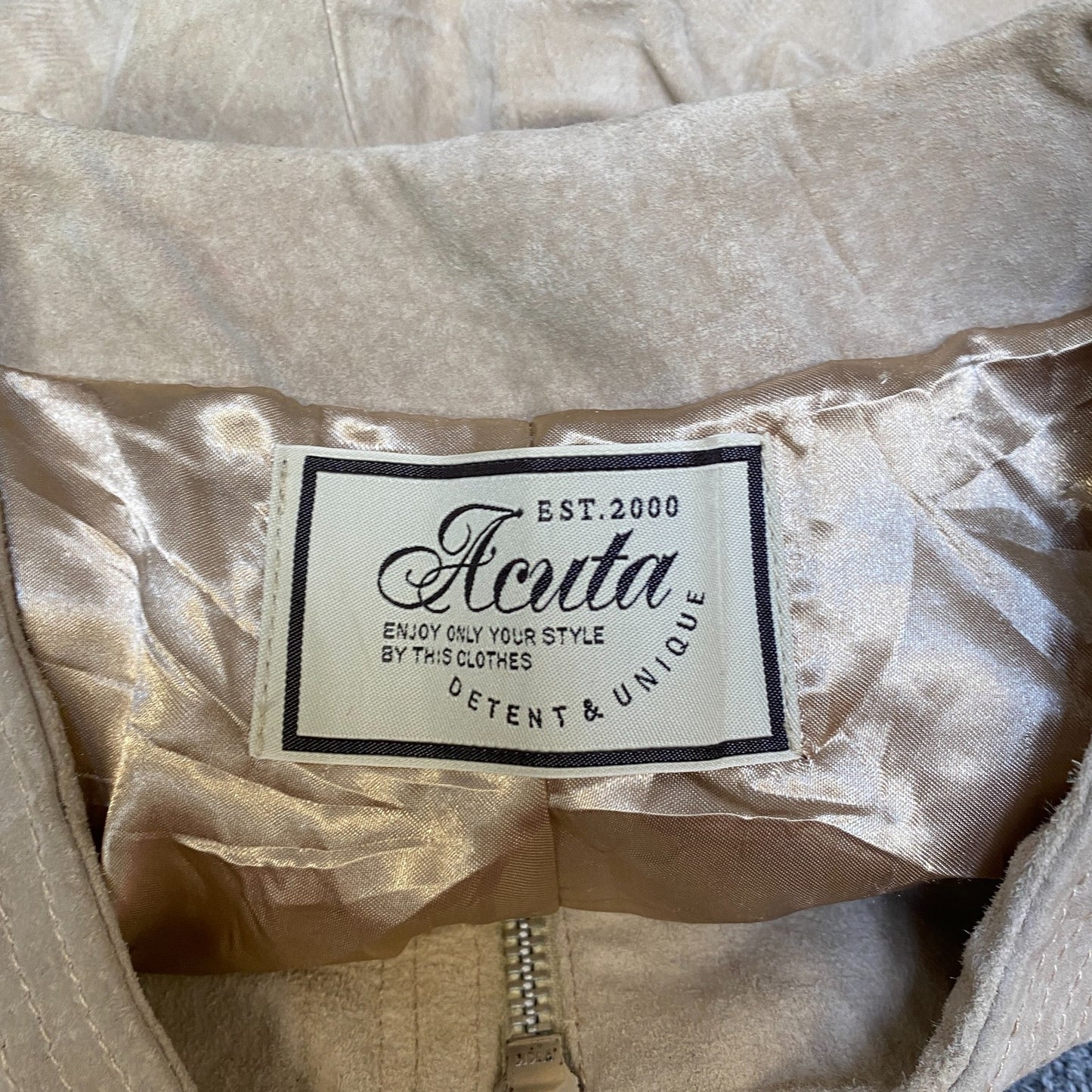 Acuta Suede Leather Blazer Jacket Womens Medium Beige Lined Long Sleeve Full Zip
