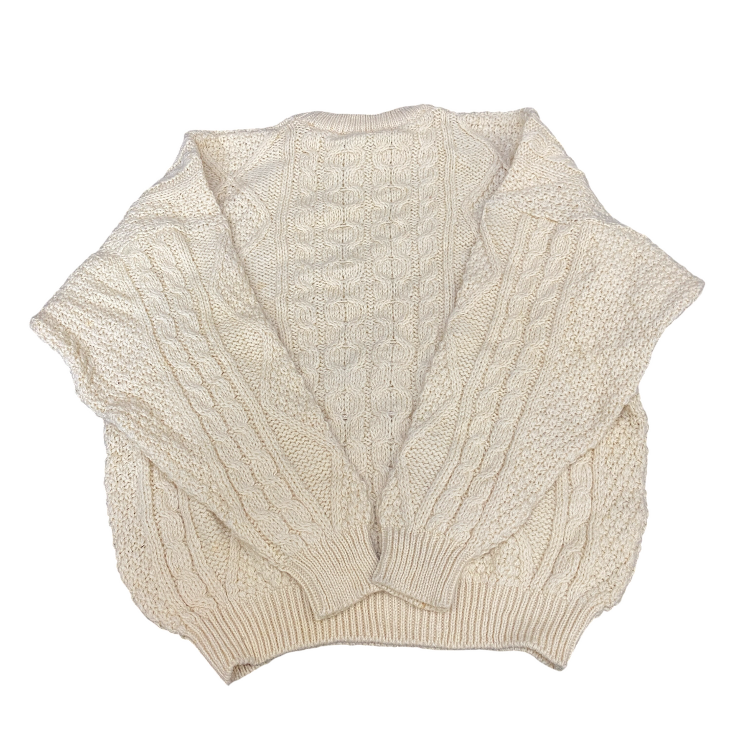 Murray Brothers Jumper Womens Large Cream Aran Cable Knit Long Sleeve Crew Neck