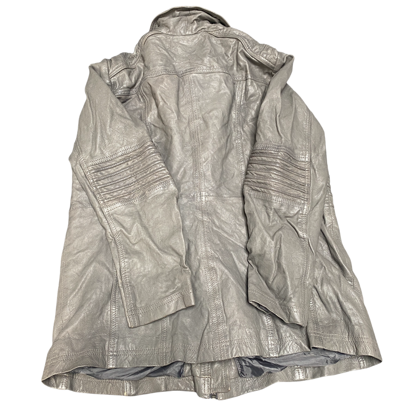 Mainpol Leather Motorcycle Jacket Womens M Grey Classic Fit Long Sleeve Full Zip