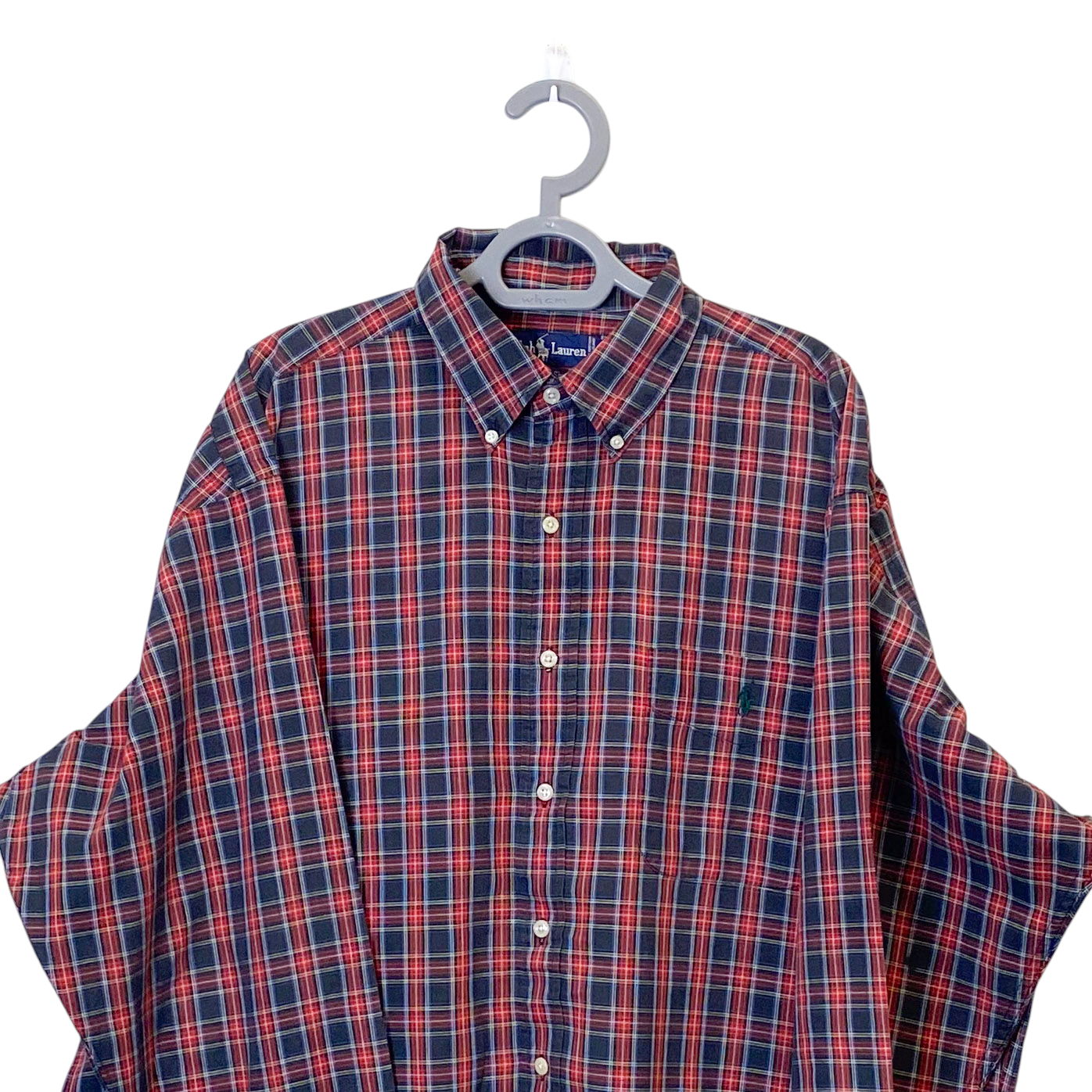 Ralph Lauren Shirt Mens Large Red Plaid Long Sleeve Small Green Polo Pony Logo