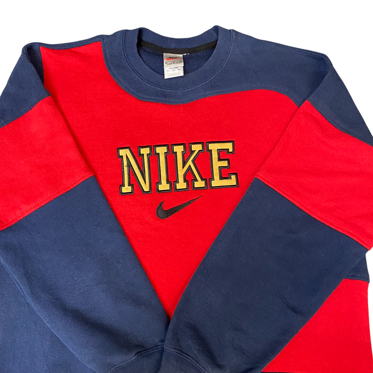 Nike Reworked Sweatshirt Mens L Navy Red Embroidered Spellout Logo Vintage Y2K