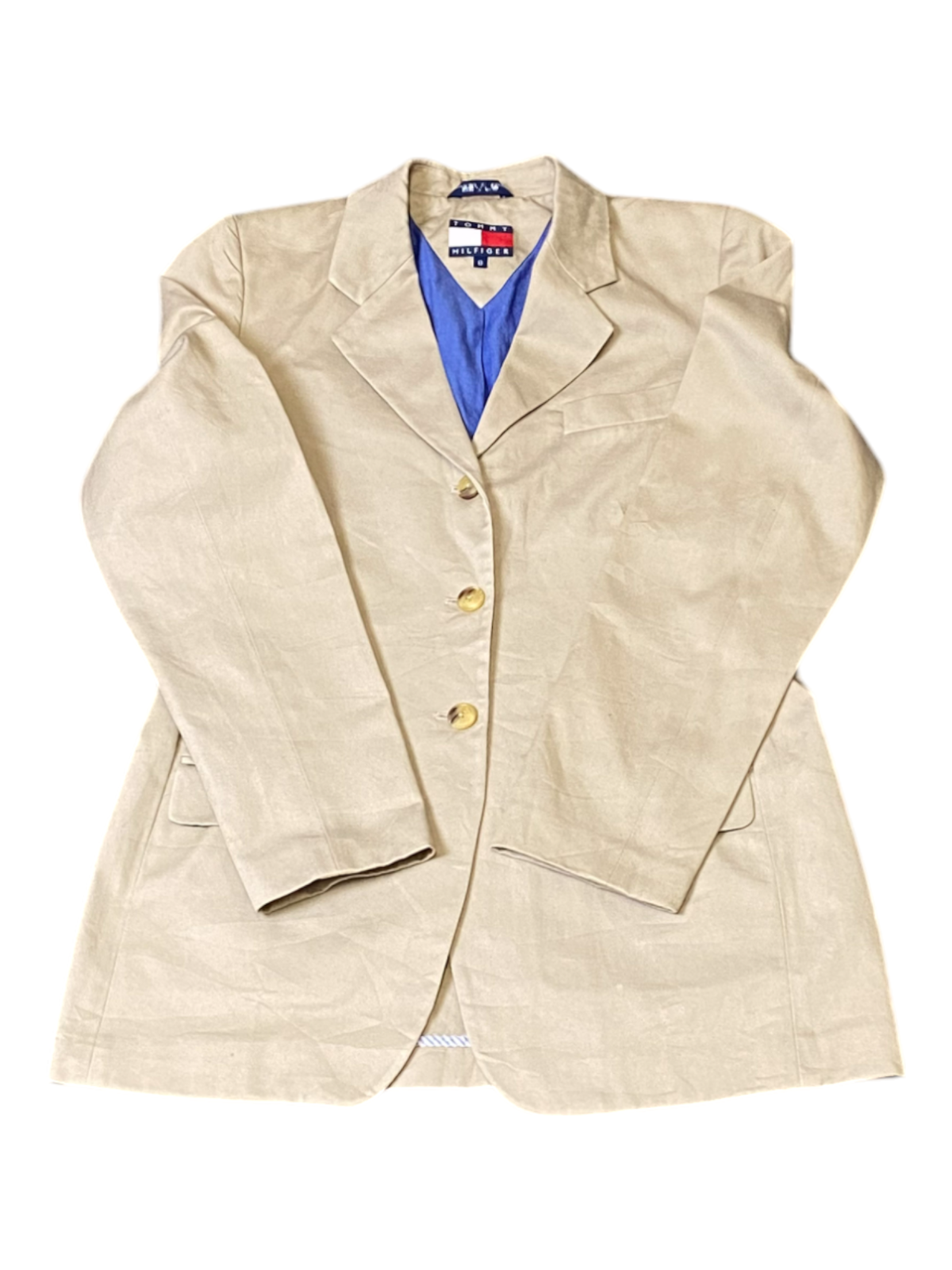 Tommy Hilfiger Blazer Jacket Womens Large Grey Notch Lapel Button Front Vtg Y2K