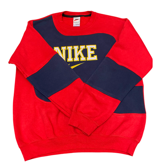 Nike Reworked Sweatshirt Mens Medium Red Blue Embroidered Spellout Logo Y2K