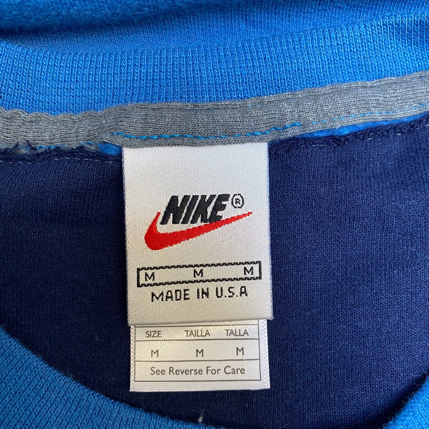 Nike Reworked Sweatshirt Mens M Navy Blue Embroidered Spellout Logo Vintage Y2K