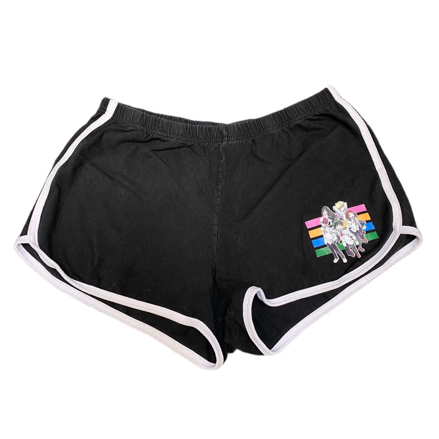 Running Sprinter Shorts Womens M 26" Waist Black Printed Gym Workout Dolphin Hem