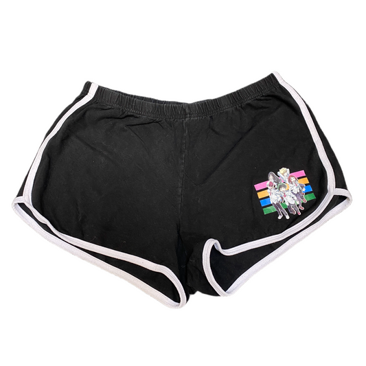 Running Sprinter Shorts Womens M 26" Waist Black Printed Gym Workout Dolphin Hem