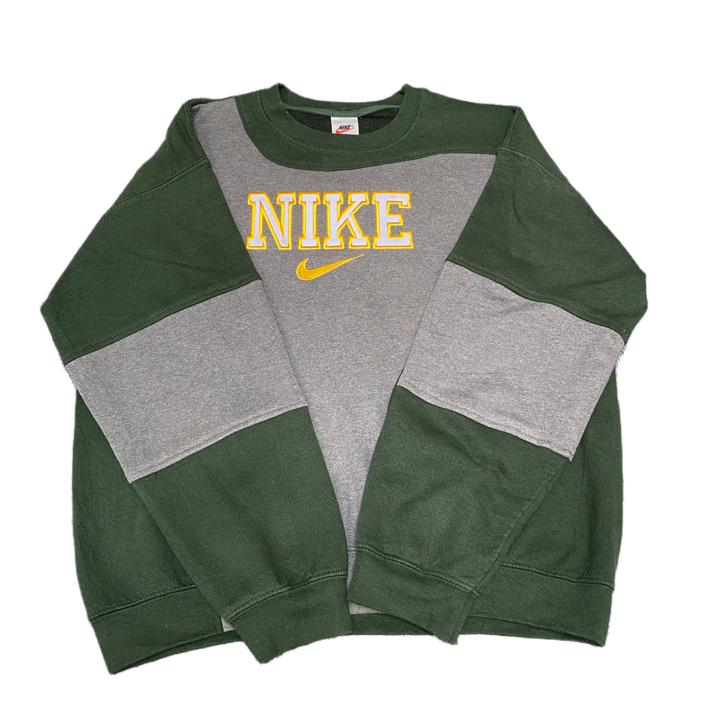 Nike Reworked Sweatshirt Mens Large Green Grey Embroidered Spellout Logo Vtg Y2K