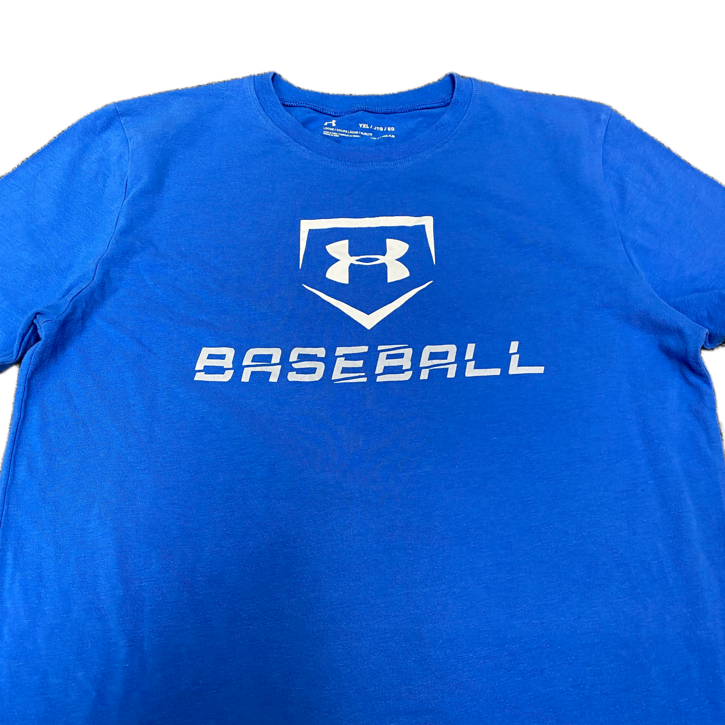 Under Armour Baseball T-Shirt Boys XL Blue Loose Fit HeatGear Short Sleeve Tee