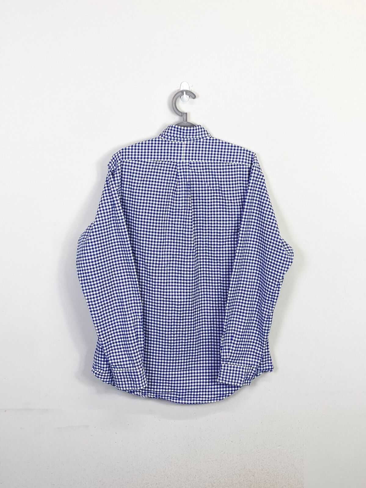 Ralph Lauren Shirt Men Large Blue Checkered Slim Fit Small Brown Polo Pony Logo