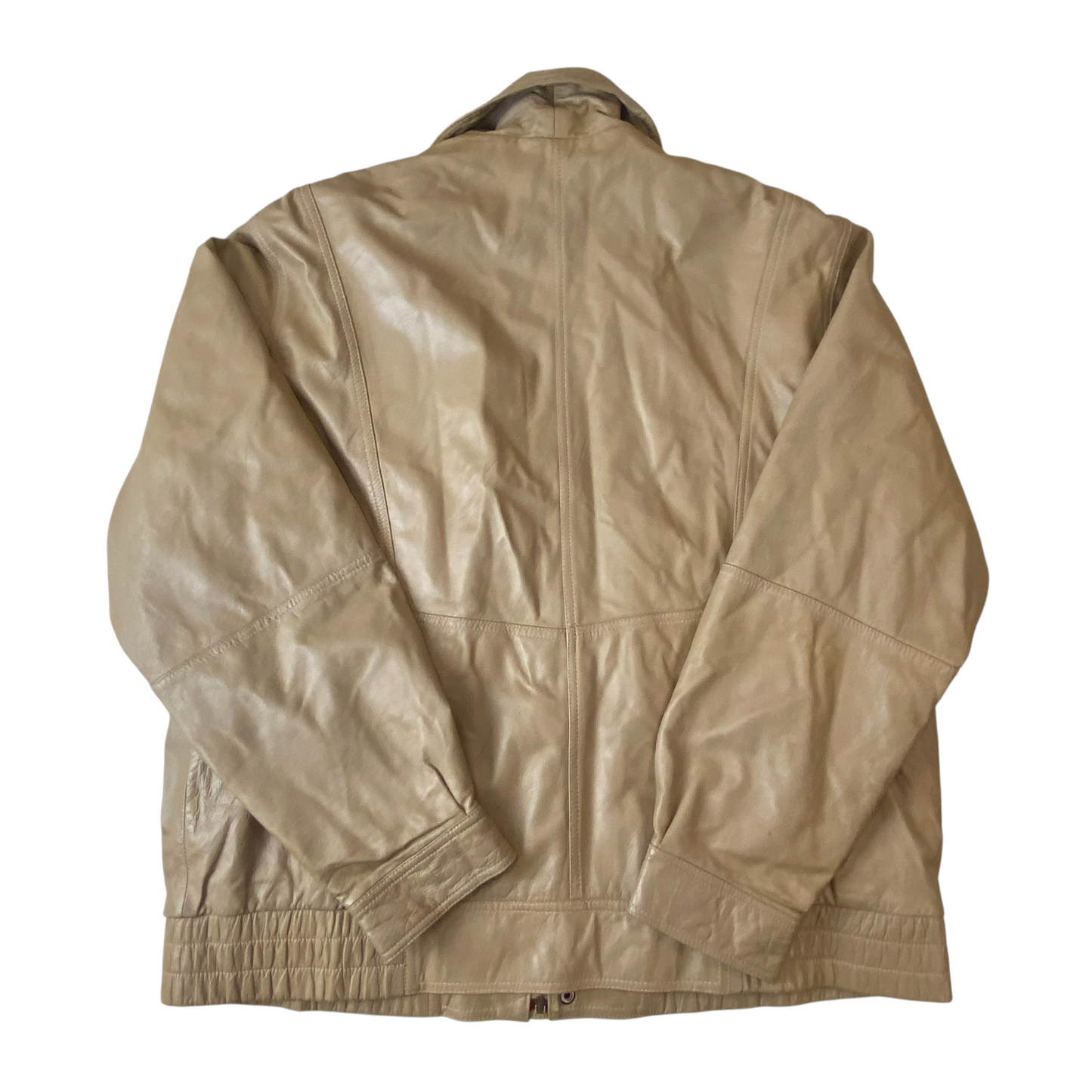 Mens Faux Leather Jacket Medium Beige Lined Collared Button Front Inside Zip