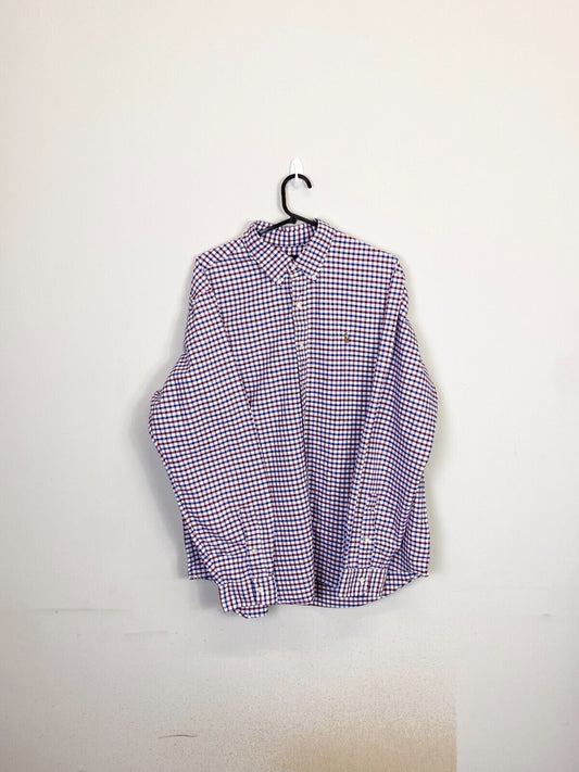 Ralph Lauren Shirt Mens XL White Blue Check Pony Logo Collared Button Down