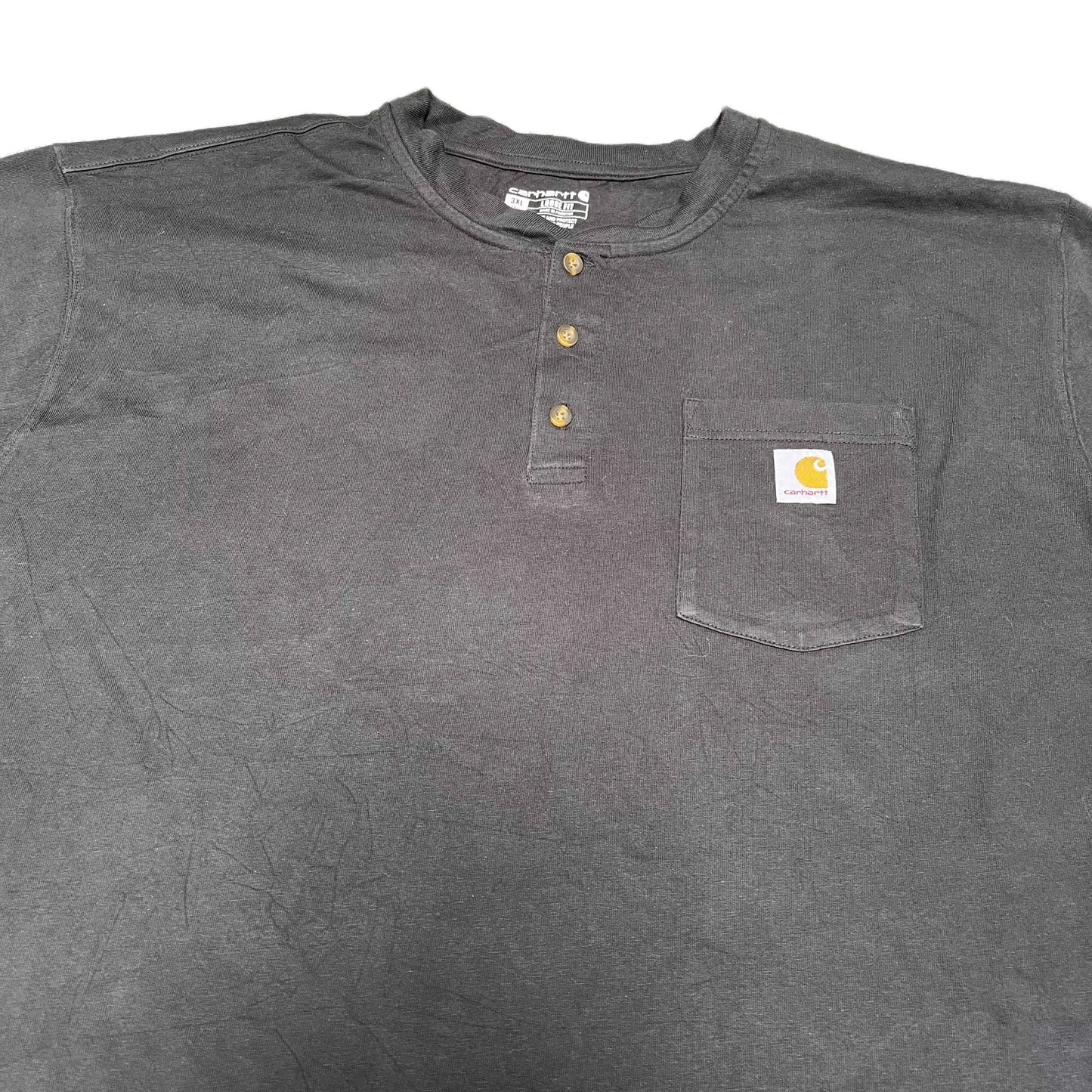 Carhartt Henley Pocket T-Shirt Mens XL Tall Black Loose Fit Short Sleeve Tee