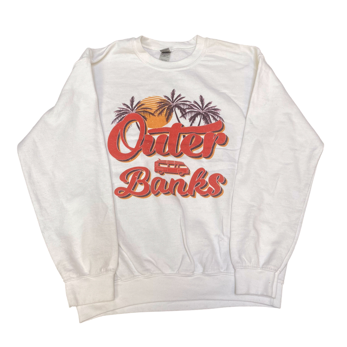 Gildan Sweatshirt Womens Medium White Outer Banks Graphic Long Sleeve Crew Neck