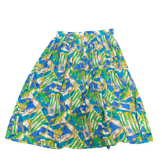 Electre A Line Skirt Womens L Green Abstract Print Plated Outdoor Side Button