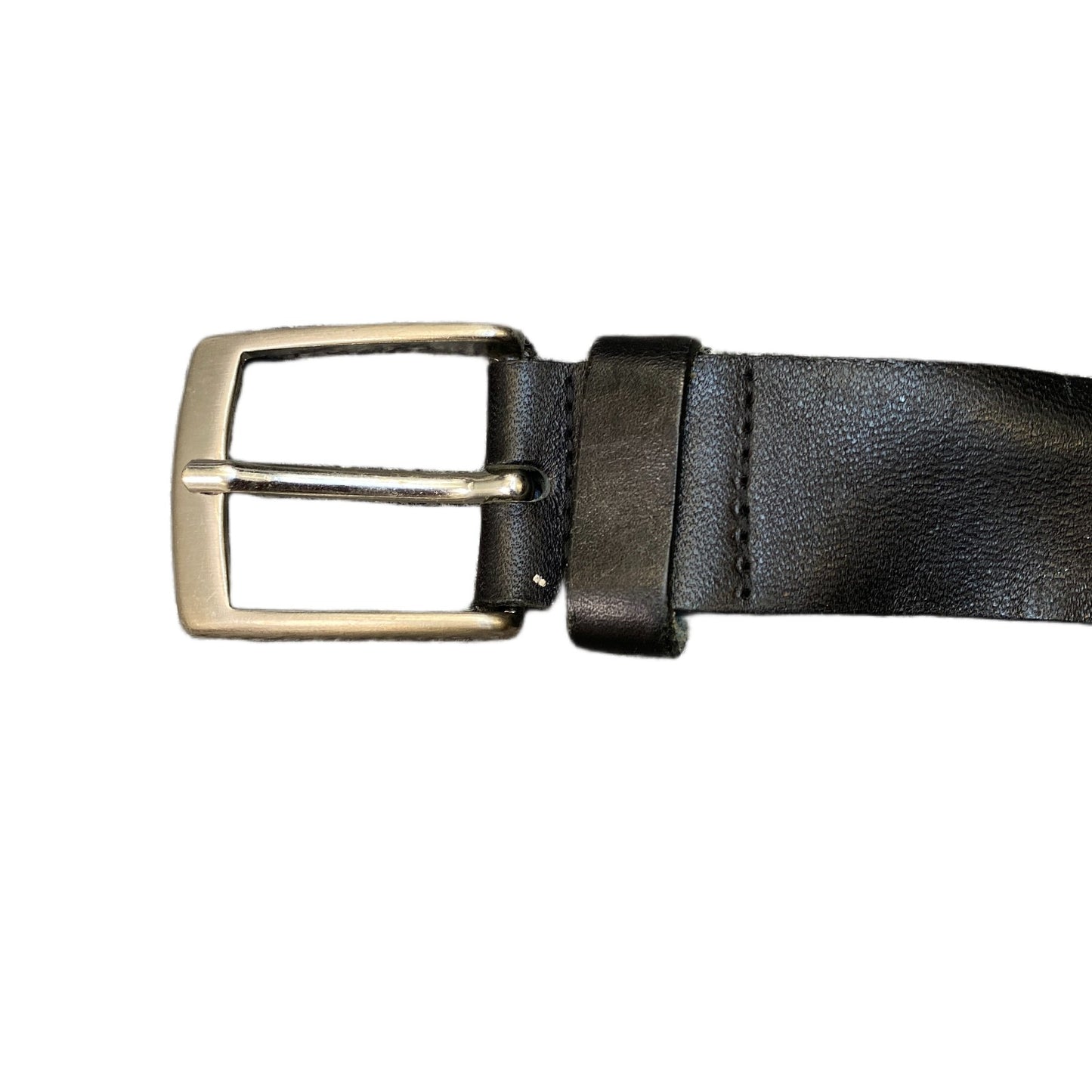 Waist Belt Mens Black Leather Adjustable Stainless Steel Silver Buckle 42 Inches