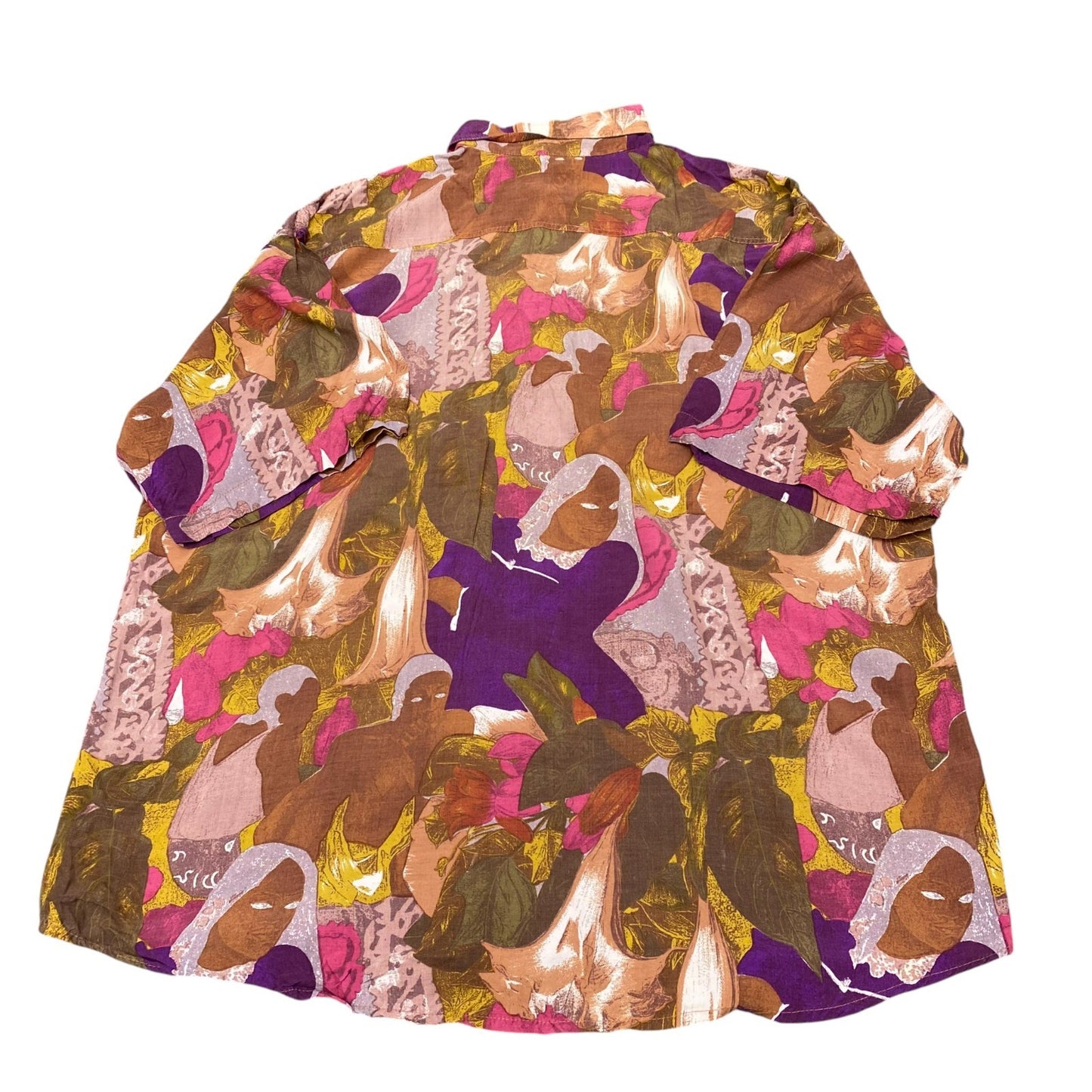 Shirt Mens XL Multi Abstract Floral Print Casual Short Sleeve Collared Button Up