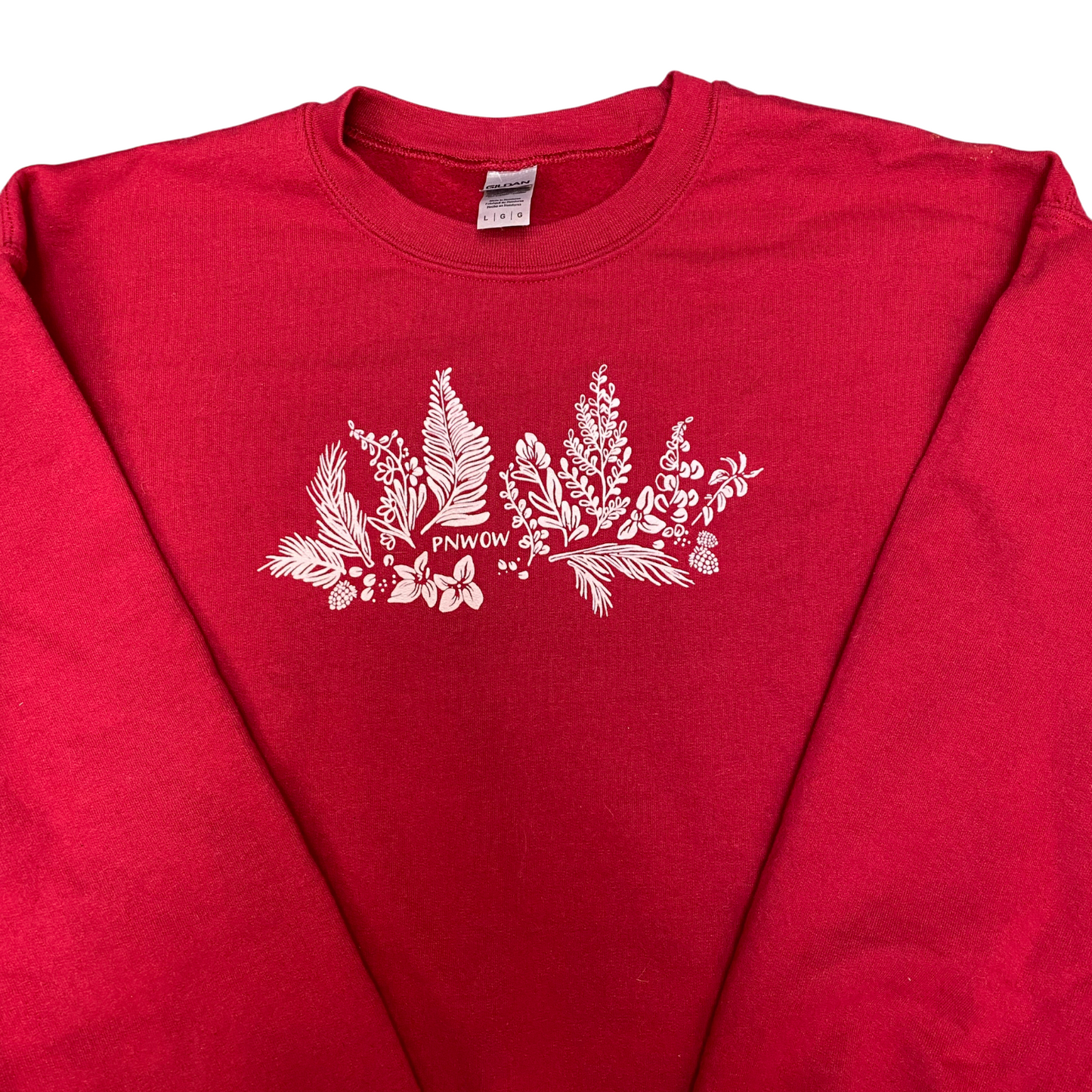 Gildan Sweatshirt Womens Large Red Floral Graphic Long Sleeve Crew Neck Pullover