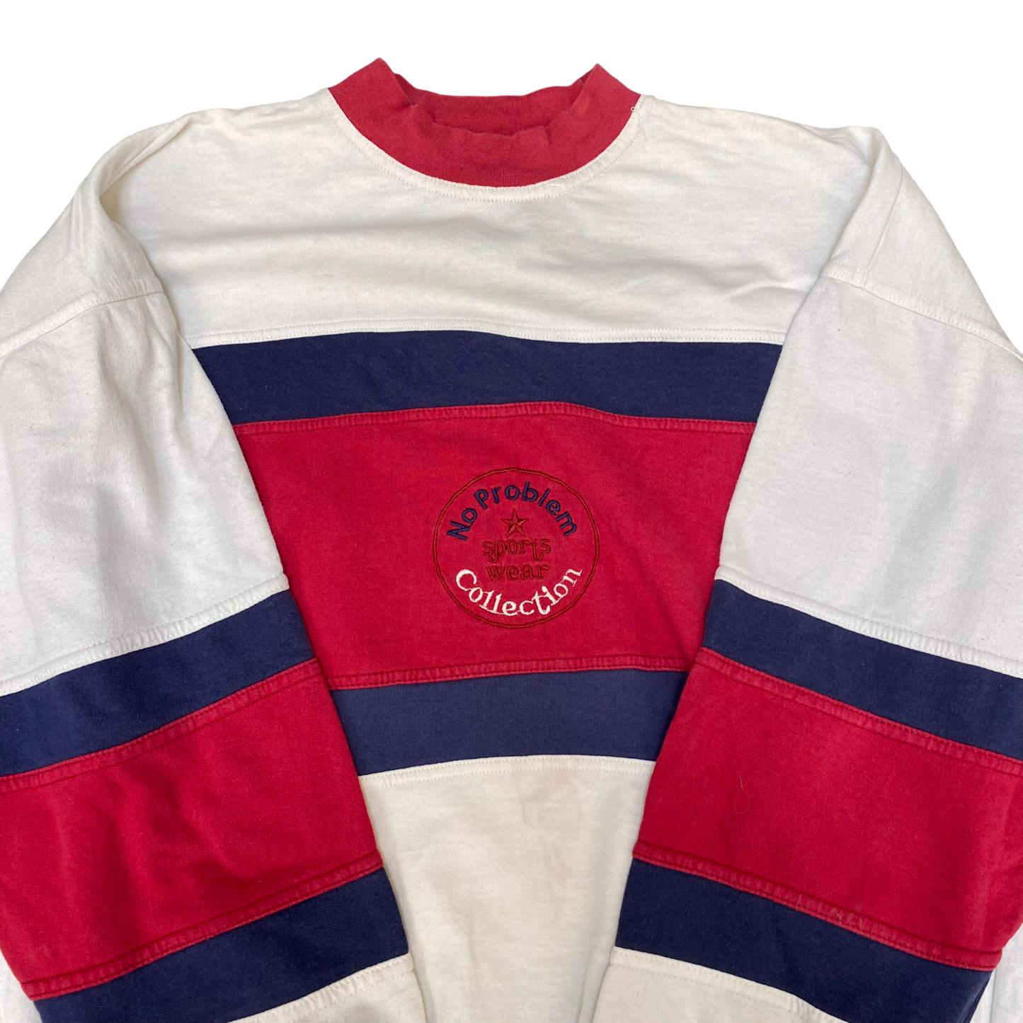 No Problem Sweatshirt Mens Medium Multi Stripes Long Sleeve Crew Neck Pullover