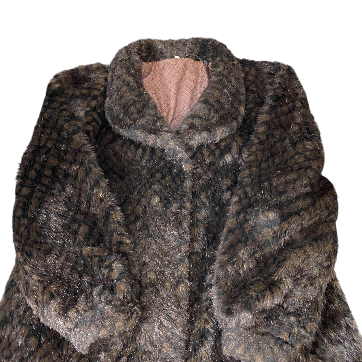 Eybl Artfur Faux Fur Coat Womens L Brown Lined Plush Winter Mid Length Collared