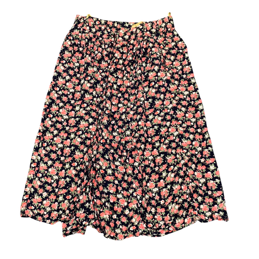 Today Fit & Flare Skirt Womens M Blue Floral Print Elastic Waist Button Front