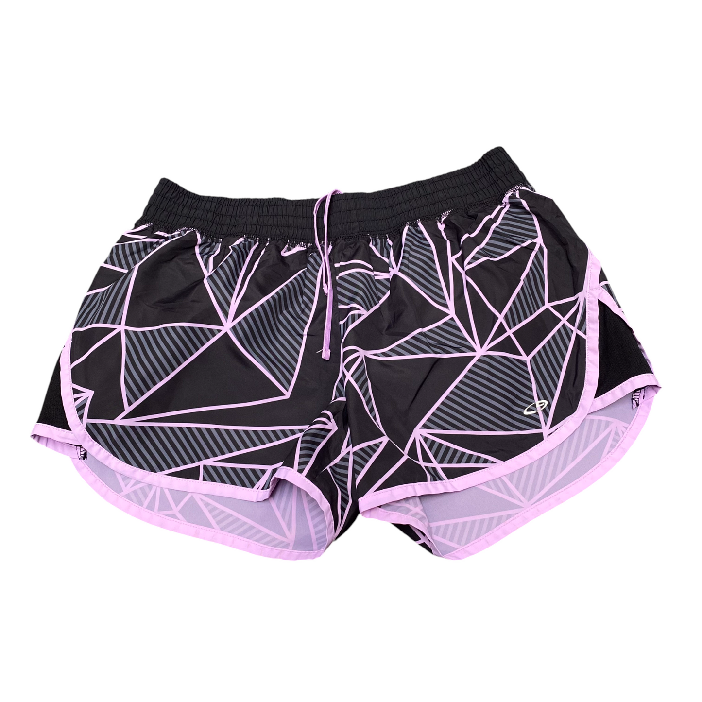 Running Sprinter Shorts Womens Medium Black Purple Geo Print Athletic Drawstring