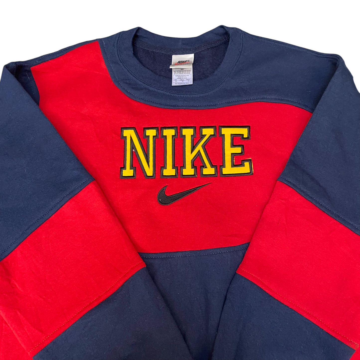 Nike Reworked Sweatshirt Mens M Navy Red Embroidered Spellout Logo Vintage Y2K