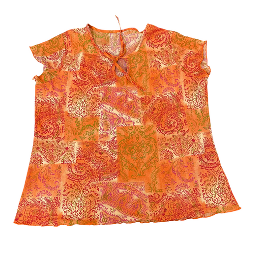 Blouse Top Womens M Multi Pasiley Print Keyhole Neck Cap Sleeve Casual Pullover