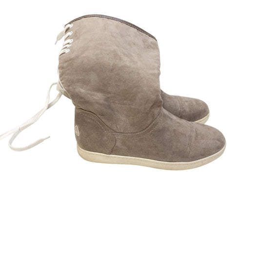 Fila Snow Boots Women's 6.5 Grey Leather Faux Fur Lined Comfort Lace Up Back