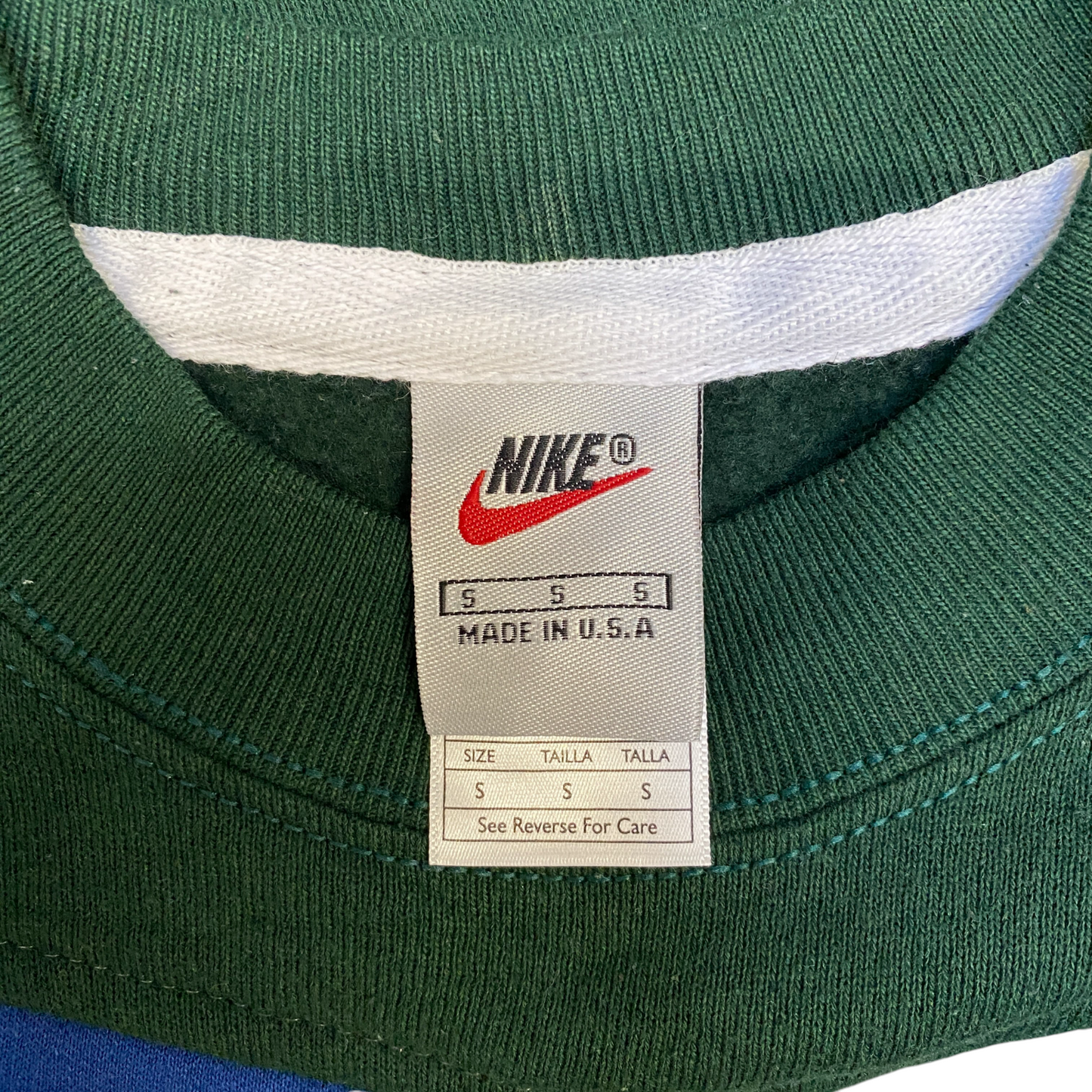 Nike Reworked Sweatshirt Mens Small Green Blue Embroidered Spellout Logo Vtg Y2K