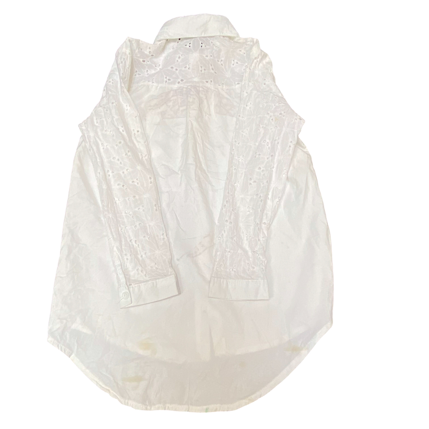 Shirt Top Womens L White Eyelet Floral Long Sleeve Collared Button Down Outdoor