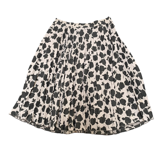 Women's A Line Skirt M Grey Black Floral Print Pleated Elastic Waist Pull On
