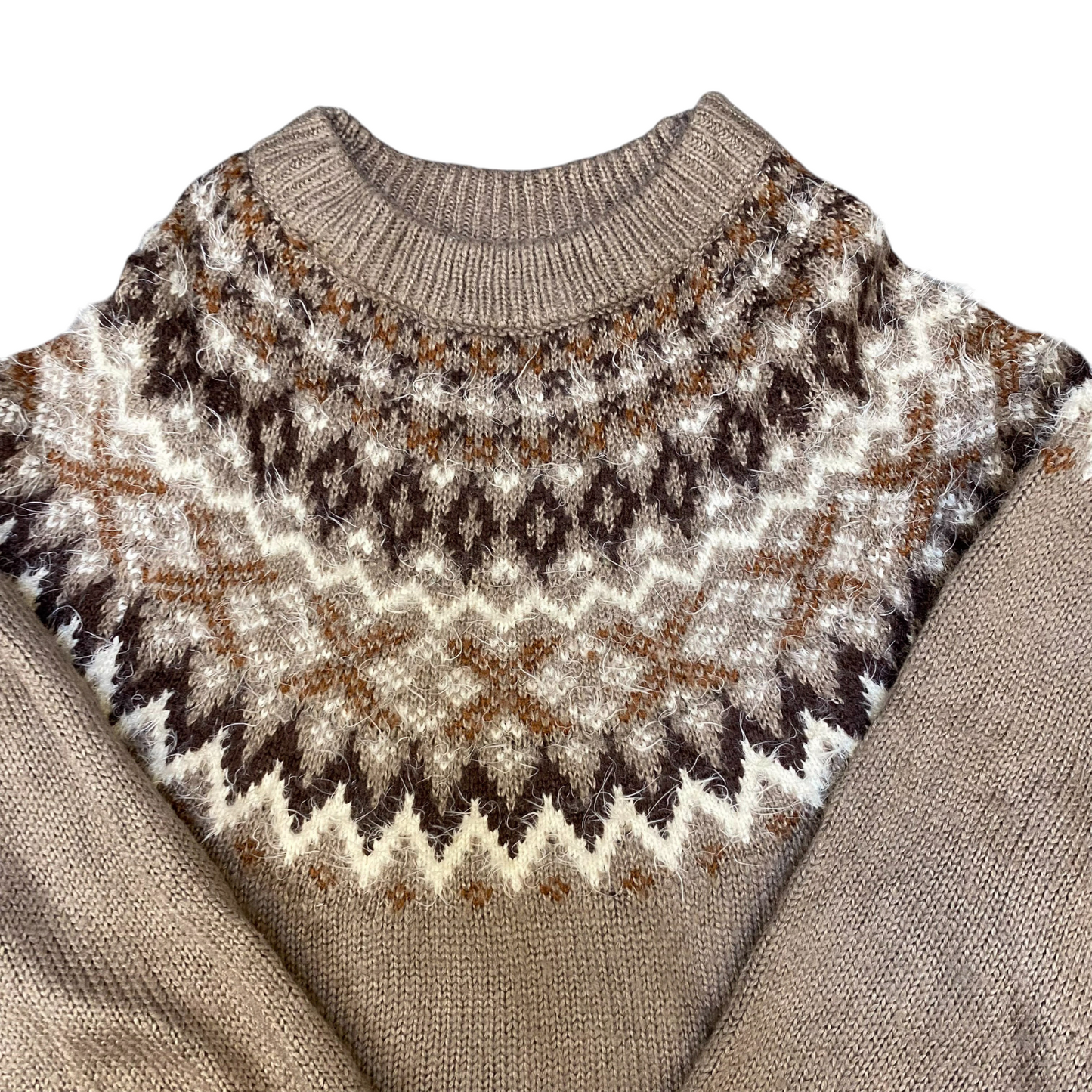 Jumper Womens Medium Brown Fair Isle Nordic Knit Long Sleeve Crew Neck Pullover