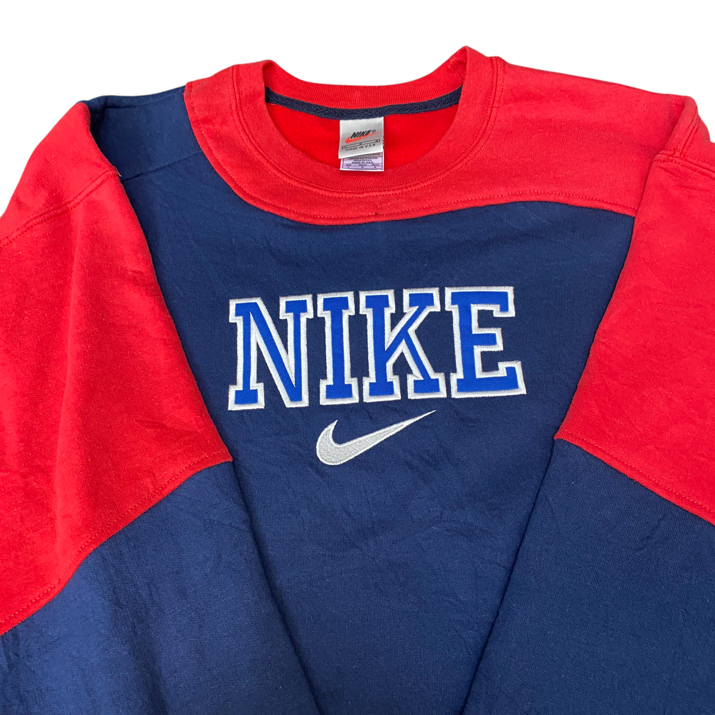 Nike Reworked Sweatshirt Mens L Navy Red Embroidered Spellout Logo Vintage Y2K