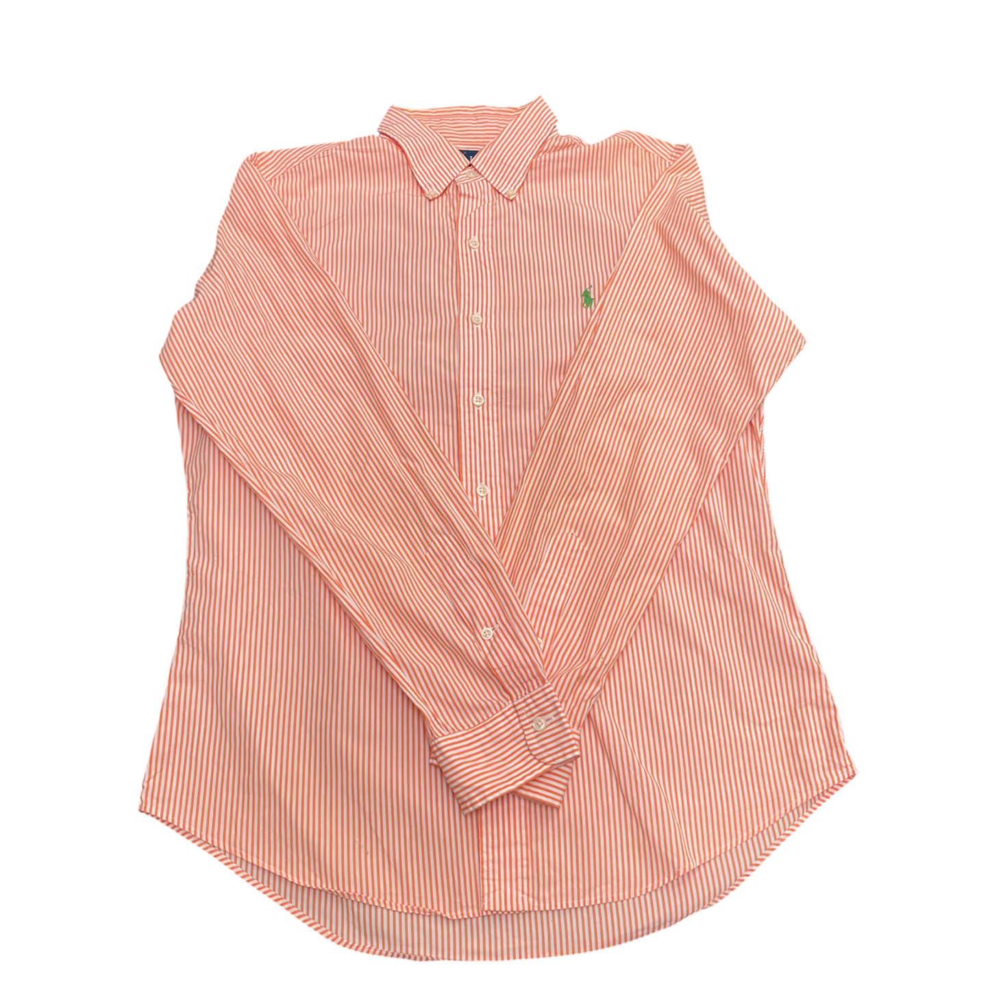 Ralph Lauren Shirt Mens Medium Orange Striped Long Sleeve Small Green Pony Logo