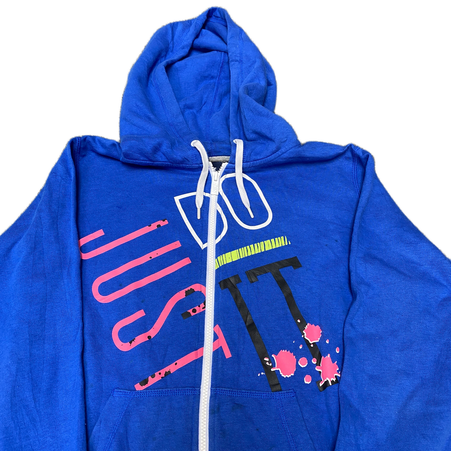 Nike Hoodie Womens XL Blue Fleece Lined Just Do It Graphic Drawstring Full Zip