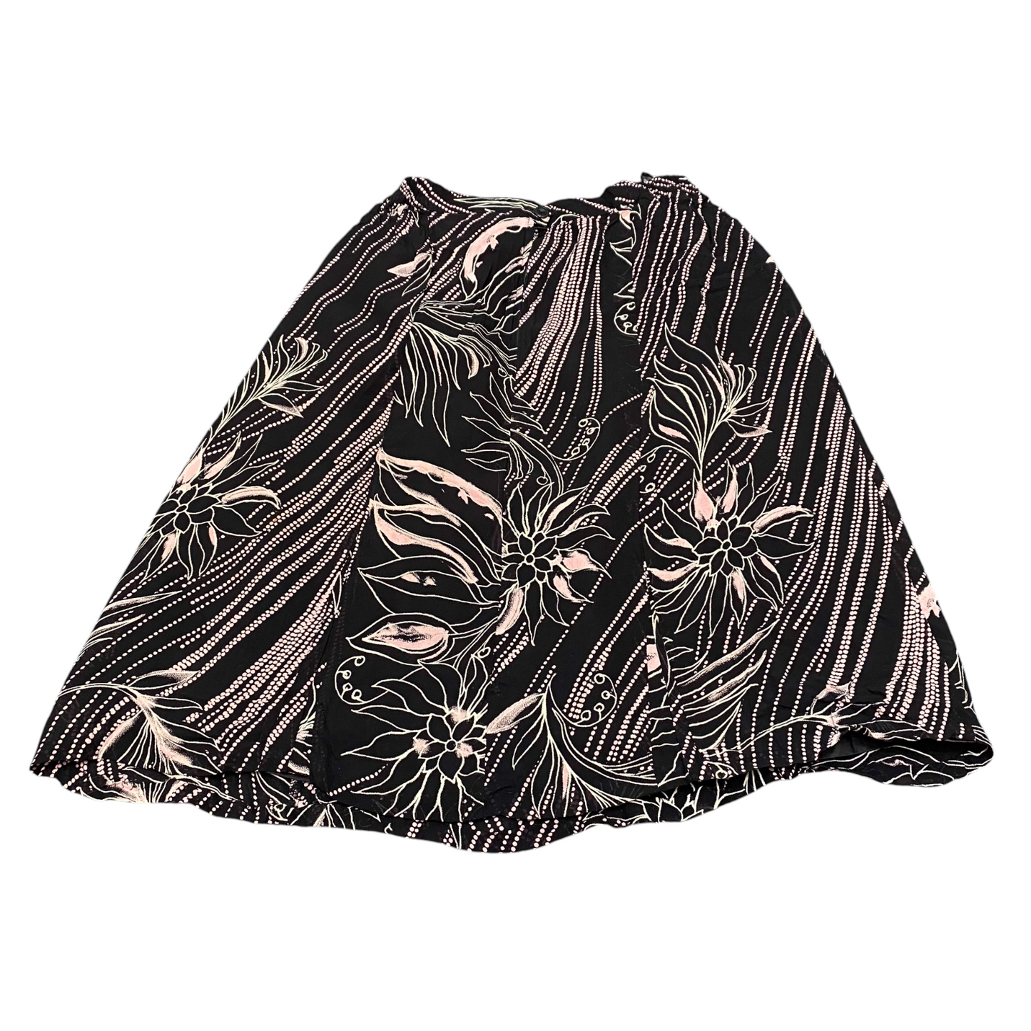Womens A Line Mini Skirt M Black Pink Floral Print Knee Length Elastic Waist