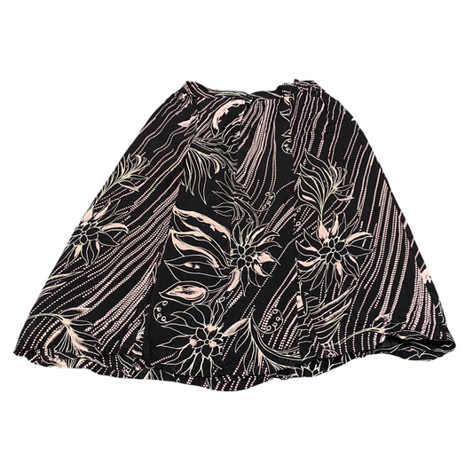 Womens A Line Mini Skirt M Black Pink Floral Print Knee Length Elastic Waist