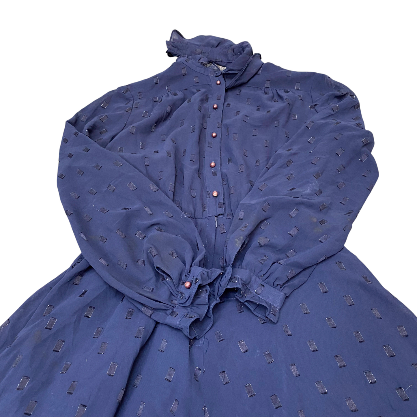 Chalet Blanc A-Line Dress Womens S Blue Embroidered Chiffon Long Sleeve Outdoor