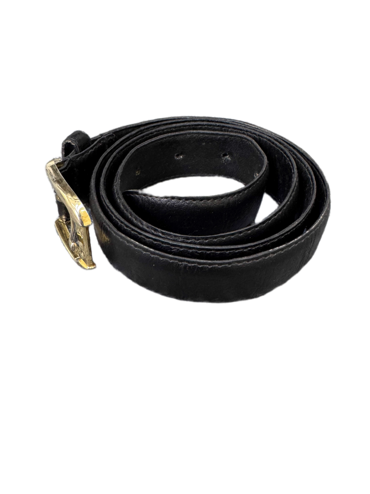 Schuchard & Friese Waist Belt Mens Black Leather Gold Tone Buckle 41.5 inches
