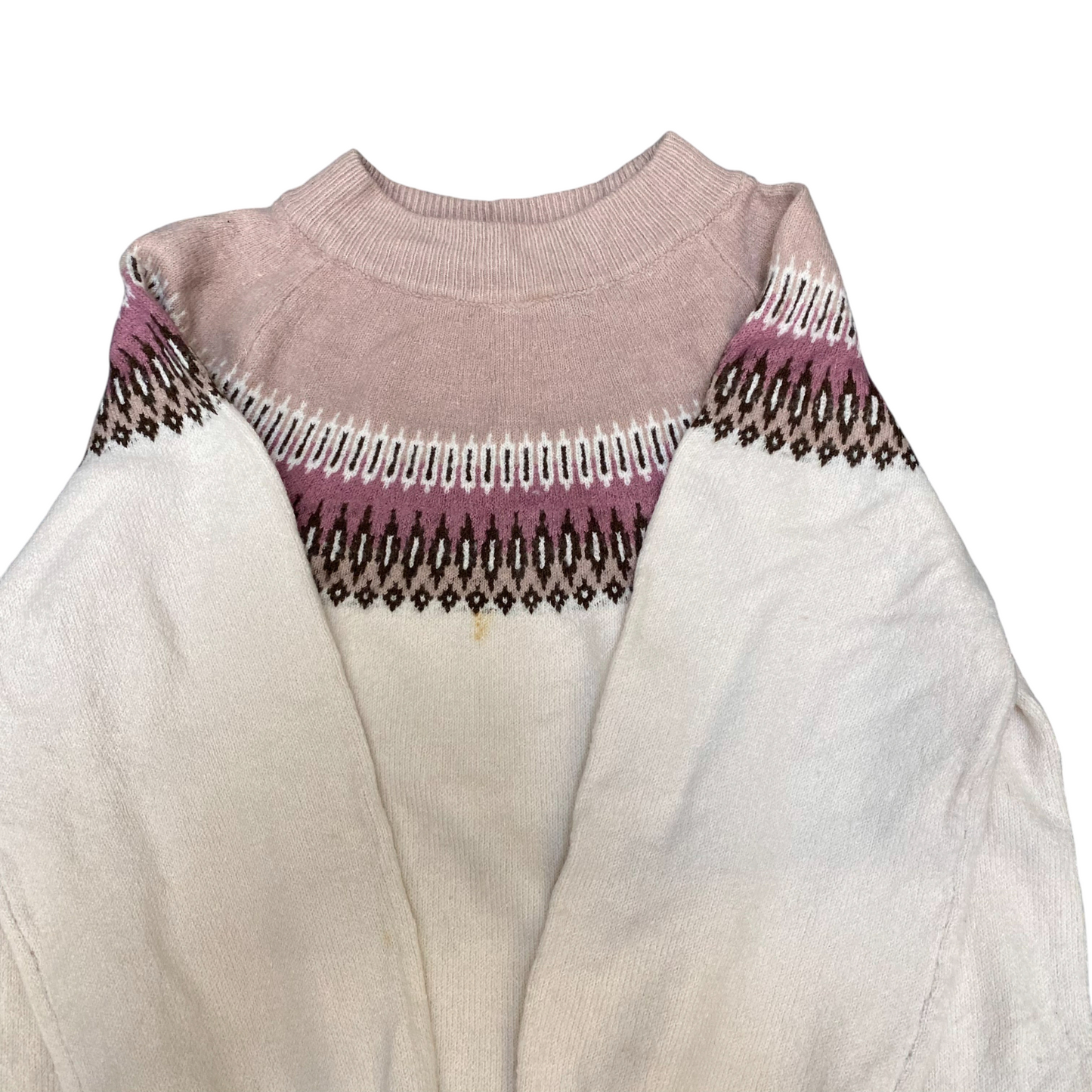 Esseme Jumper Womens Medium White Pink Fair Isle Nordic Knit Winter Holiday
