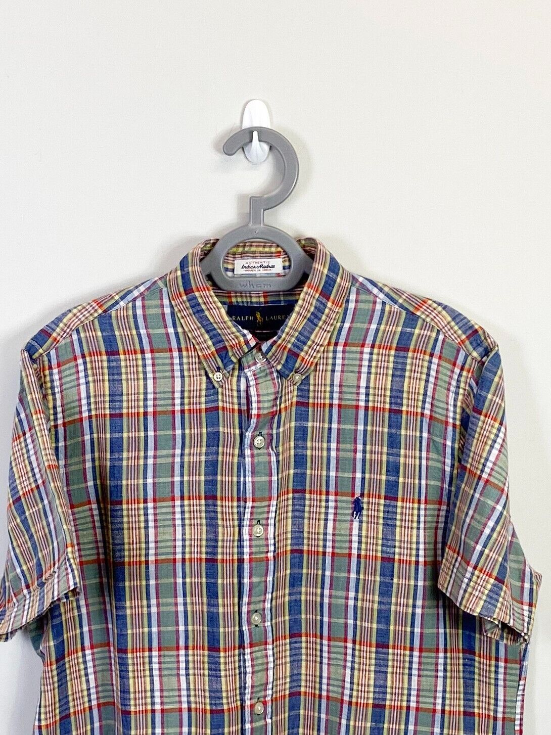 Ralph Lauren Shirt Men M Multicolour Plaid Classic Fit Small Blue Polo Pony Logo