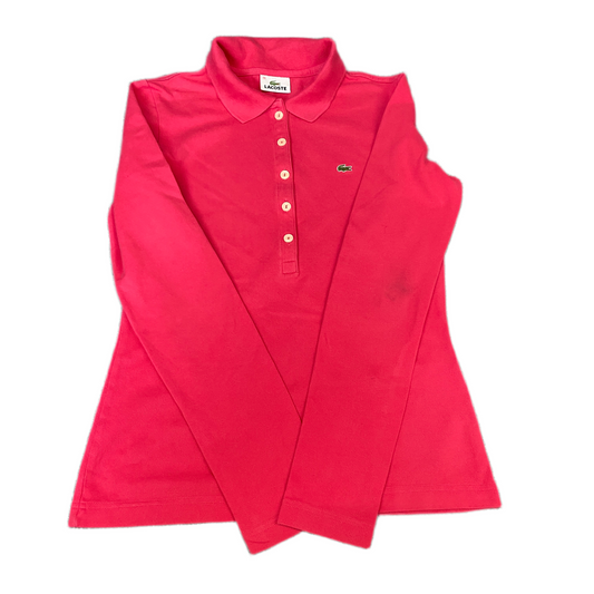 Lacoste Polo Shirt Girls S Pink Embroidered Logo Long Sleeve Collared Popover