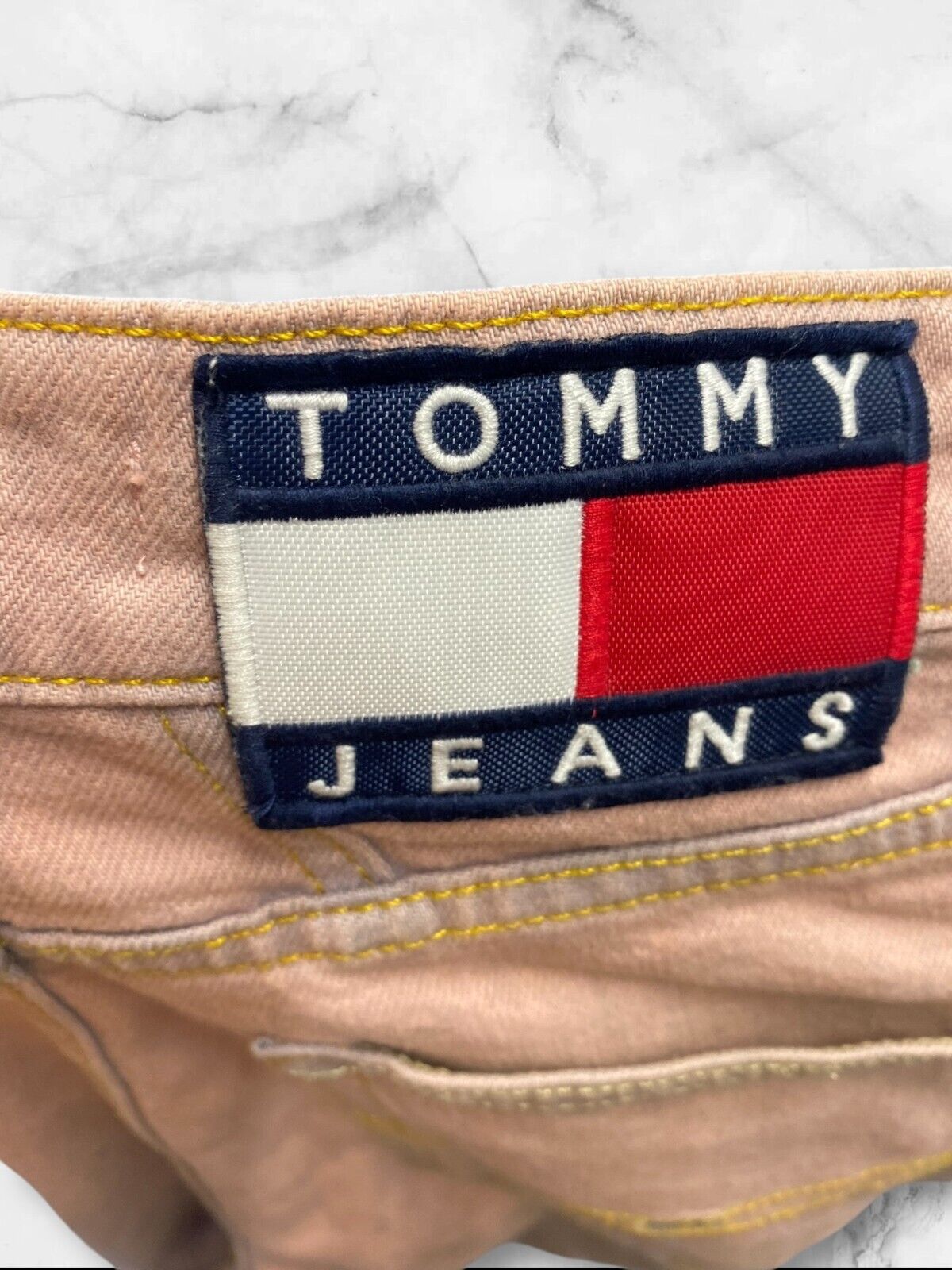 Tommy Mom Jeans Womens 23x25.5 Pink Denim Straight Leg Relaxed Fit Logo Tab