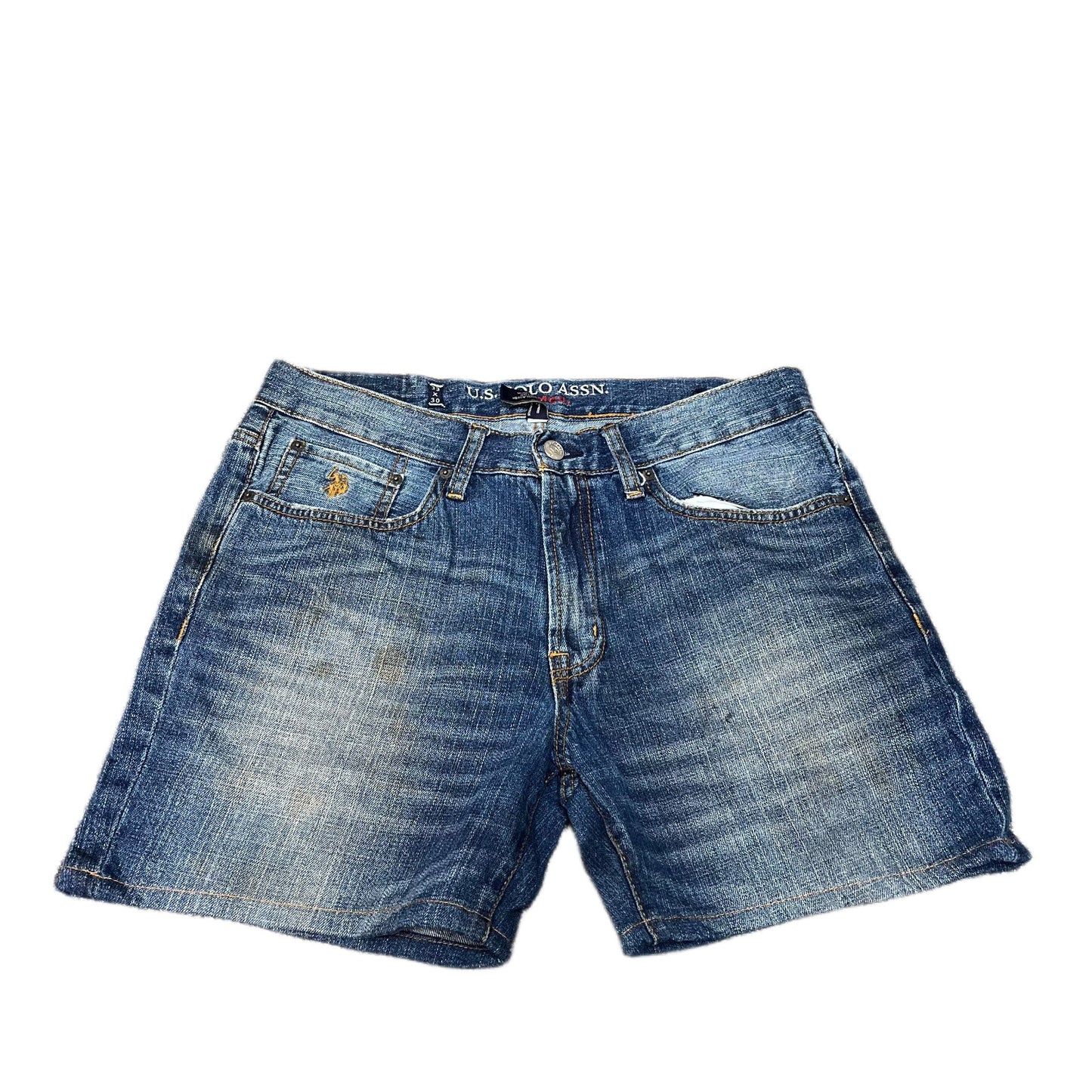 US Polo Assn. Jean Shorts Fits as Mens Medium 32" Waist Blue Denim Whiskered