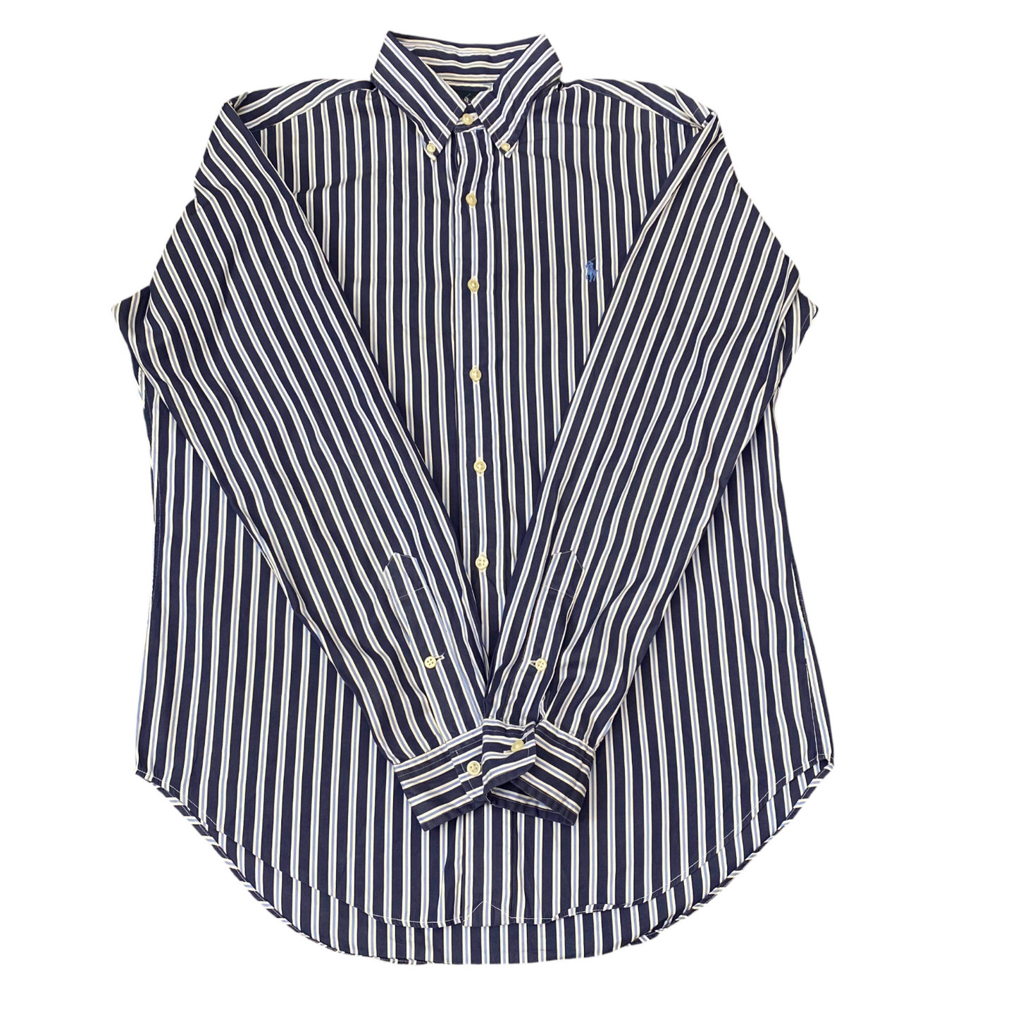 Ralph Lauren Shirt Mens M Blue Striped Classic Fit Long Sleeve Pony Button Down