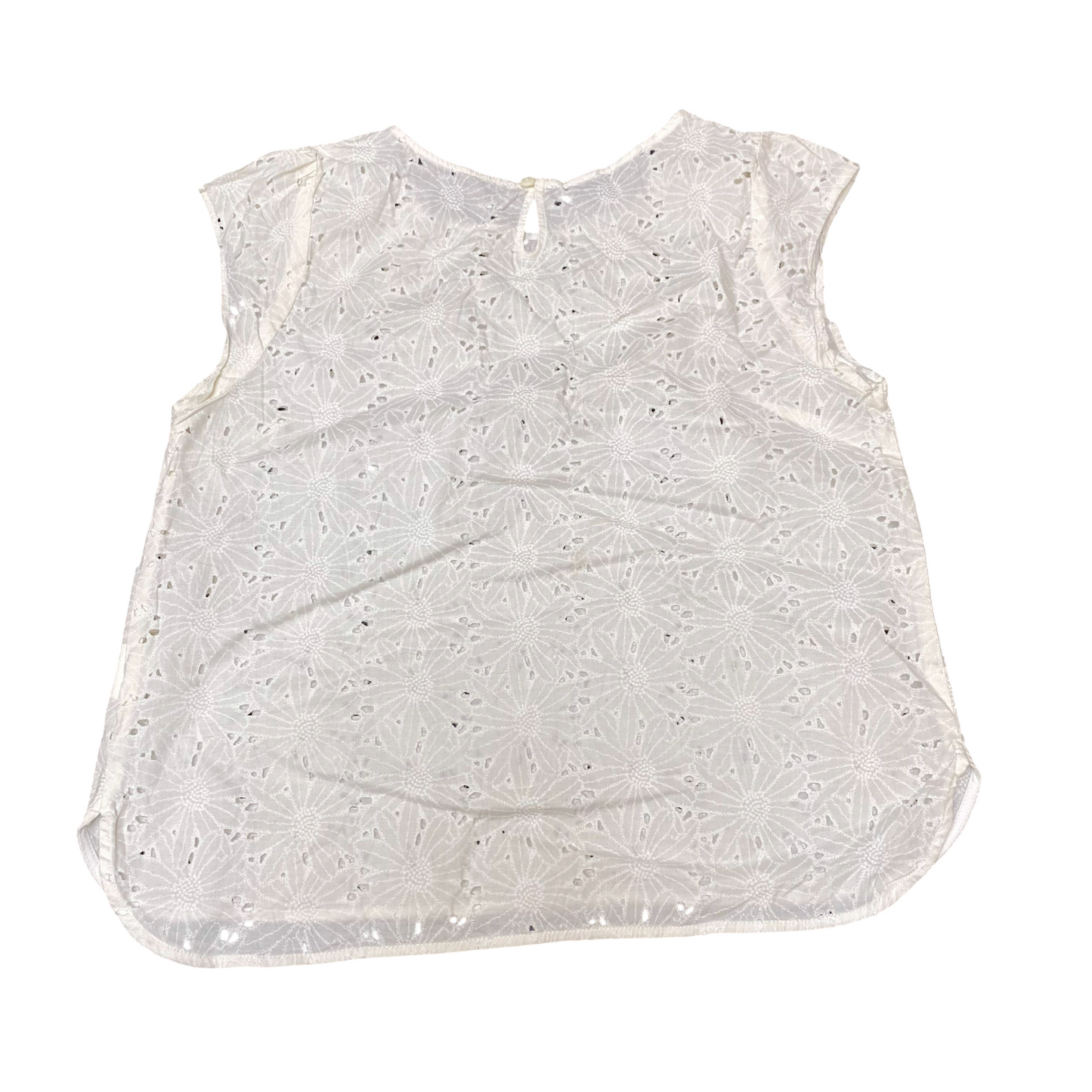 Blouse Top Womens S White Eyelet Floral Cap Short Sleeve Keyhole Back Pullover