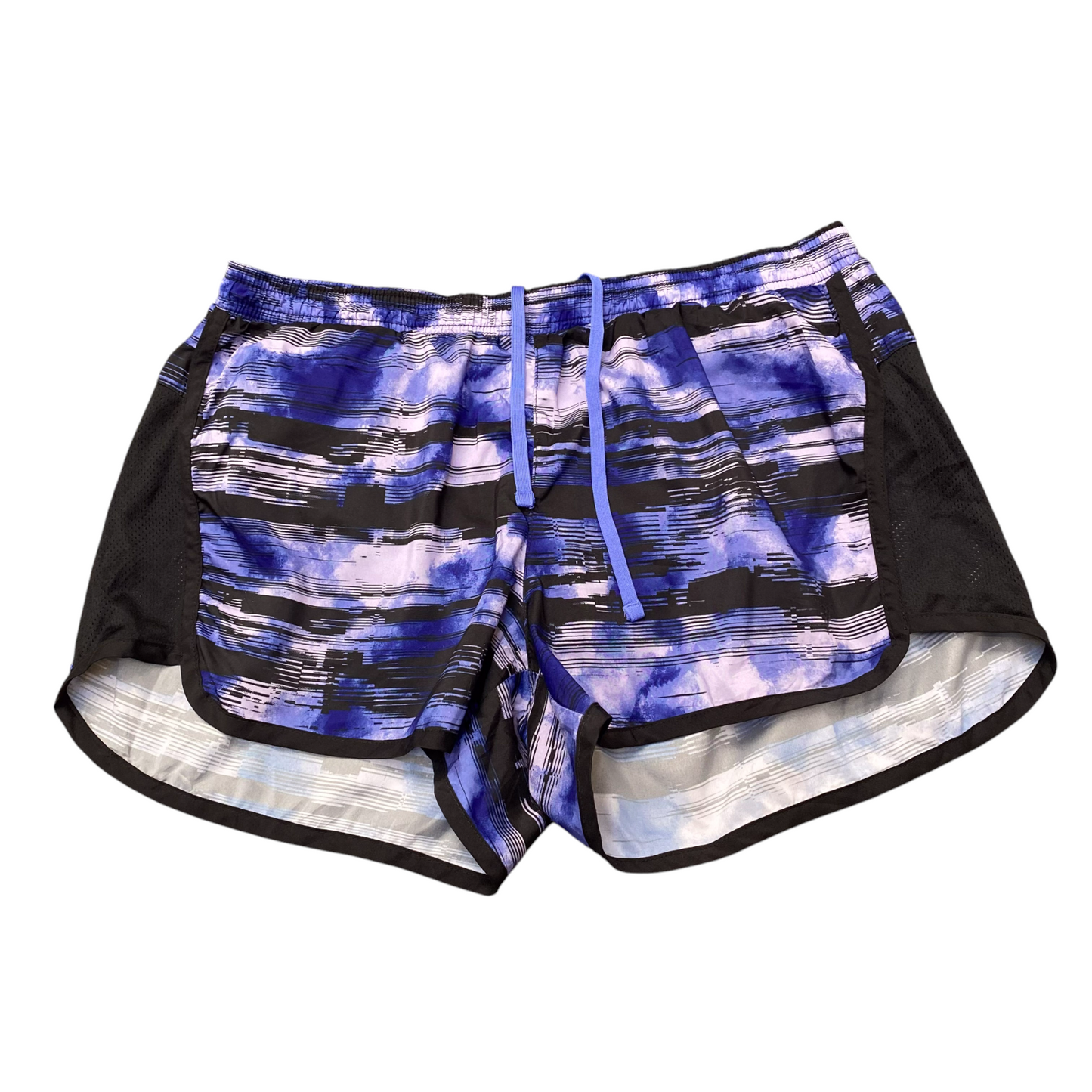 Active Running Shorts Womens M Black Blue Space Dye Semi-Fitted Drawstring Waist