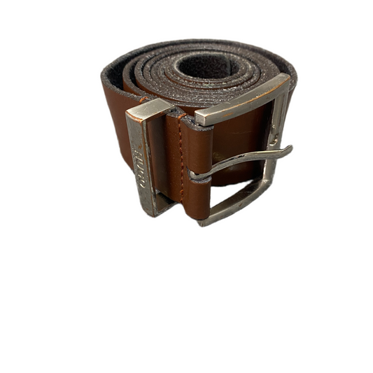 Hugo Boss Waist Belt Mens Brown Adjustable Leather Silver Buckle 46.5 inches